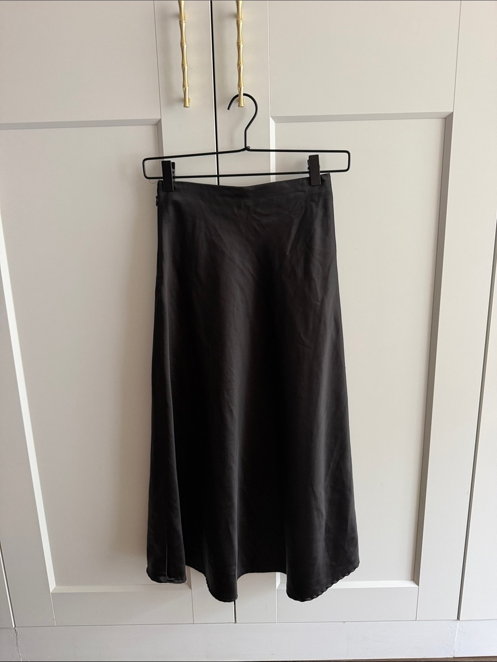 H&M Black Satin Midi Skirt